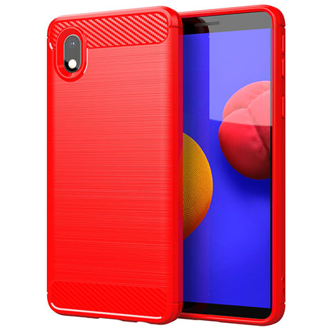 Coque Silicone Housse Etui Gel Line pour Samsung Galaxy A01 Core Rouge
