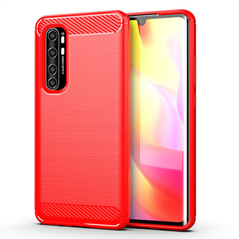 Coque Silicone Housse Etui Gel Line pour Xiaomi Mi Note 10 Lite Rouge