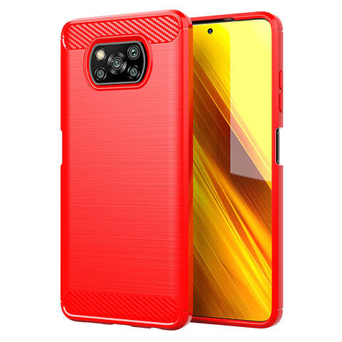 Coque Silicone Housse Etui Gel Line pour Xiaomi Poco X3 Pro Rouge