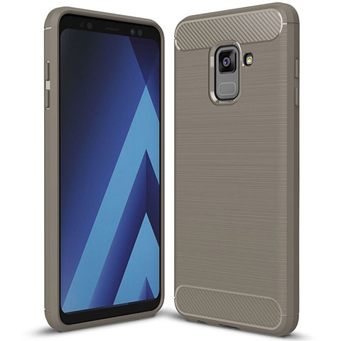 Coque Silicone Housse Etui Gel Serge pour Samsung Galaxy A8+ A8 Plus (2018) Duos A730F Gris