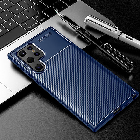 Coque Silicone Housse Etui Gel Serge S01 pour Samsung Galaxy S21 Ultra 5G Bleu