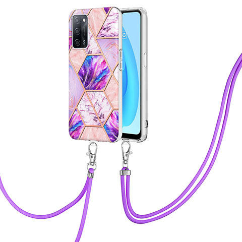 Coque Silicone Motif Fantaisie Souple Couleur Unie Etui Housse avec Laniere Strap Y01B pour Oppo A56 5G Violet Clair