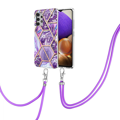 Coque Silicone Motif Fantaisie Souple Couleur Unie Etui Housse avec Laniere Strap Y01B pour Samsung Galaxy M32 5G Violet