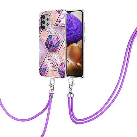 Coque Silicone Motif Fantaisie Souple Couleur Unie Etui Housse avec Laniere Strap Y01B pour Samsung Galaxy M32 5G Violet Clair
