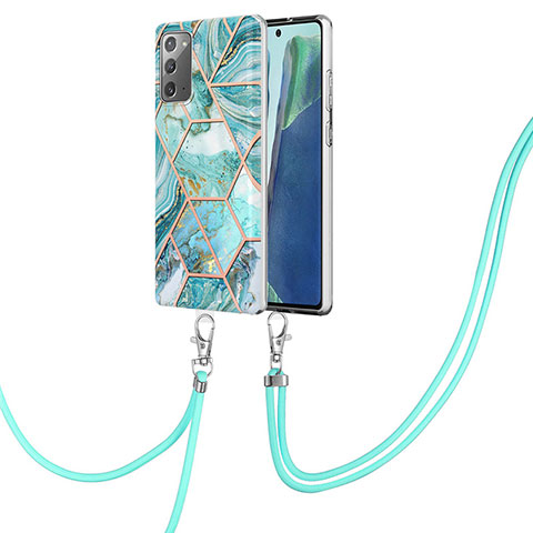 Coque Silicone Motif Fantaisie Souple Couleur Unie Etui Housse avec Laniere Strap Y01B pour Samsung Galaxy Note 20 5G Pastel Vert