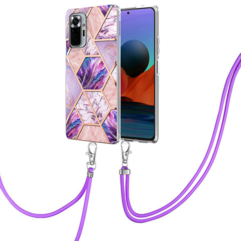 Coque Silicone Motif Fantaisie Souple Couleur Unie Etui Housse avec Laniere Strap Y01B pour Xiaomi Redmi Note 10 Pro 4G Violet Clair