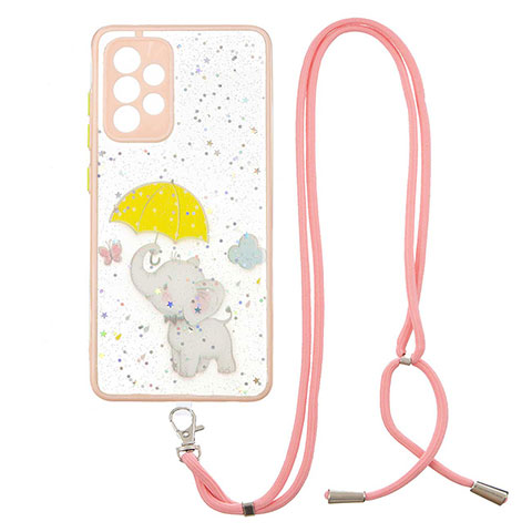 Coque Silicone Motif Fantaisie Souple Couleur Unie Etui Housse avec Laniere Strap Y01X pour Samsung Galaxy A33 5G Jaune