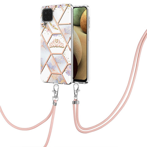 Coque Silicone Motif Fantaisie Souple Couleur Unie Etui Housse avec Laniere Strap Y02B pour Samsung Galaxy A12 Gris