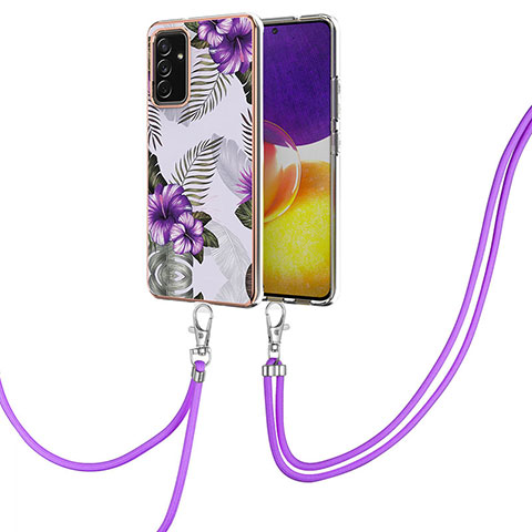 Coque Silicone Motif Fantaisie Souple Couleur Unie Etui Housse avec Laniere Strap Y03B pour Samsung Galaxy A82 5G Violet