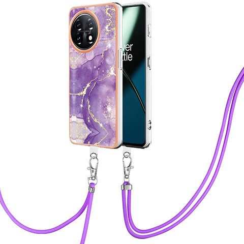 Coque Silicone Motif Fantaisie Souple Couleur Unie Etui Housse avec Laniere Strap Y05B pour OnePlus 11 5G Violet
