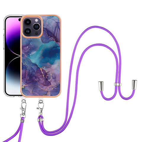 Coque Silicone Motif Fantaisie Souple Couleur Unie Etui Housse avec Laniere Strap Y07B pour Apple iPhone 13 Pro Max Violet