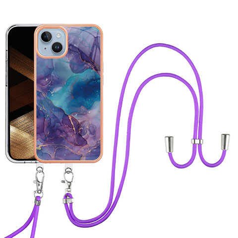 Coque Silicone Motif Fantaisie Souple Couleur Unie Etui Housse avec Laniere Strap Y07B pour Apple iPhone 13 Violet