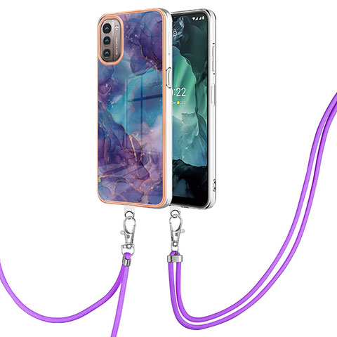 Coque Silicone Motif Fantaisie Souple Couleur Unie Etui Housse avec Laniere Strap YB7 pour Nokia G11 Violet