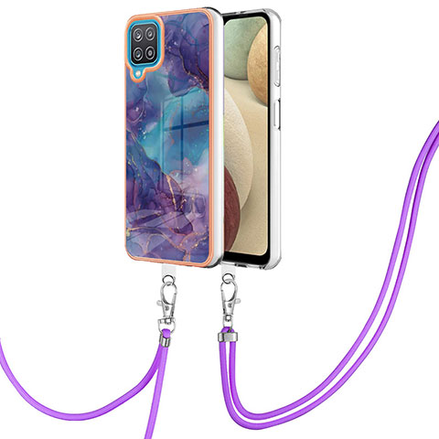 Coque Silicone Motif Fantaisie Souple Couleur Unie Etui Housse avec Laniere Strap YB7 pour Samsung Galaxy A12 5G Violet