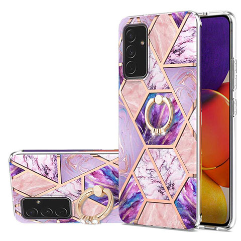 Coque Silicone Motif Fantaisie Souple Couleur Unie Etui Housse avec Support Bague Anneau Y01B pour Samsung Galaxy A82 5G Violet Clair