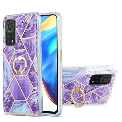 Coque Silicone Motif Fantaisie Souple Couleur Unie Etui Housse avec Support Bague Anneau Y01B pour Xiaomi Mi 10T Pro 5G Violet