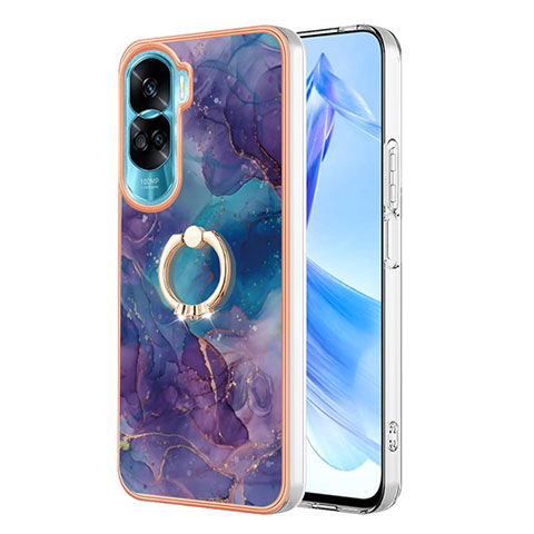 Coque Silicone Motif Fantaisie Souple Couleur Unie Etui Housse avec Support Bague Anneau YB1 pour Huawei Honor 90 Lite 5G Violet