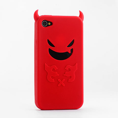 Coque Silicone Souple Demon Diable Masque pour Apple iPhone 4S Rouge