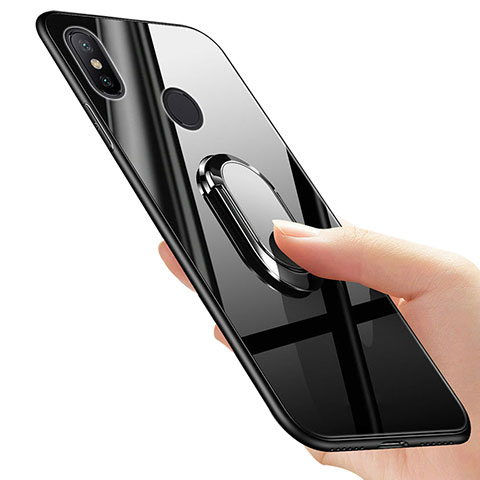 Coque Silicone Souple Miroir avec Support Bague Anneau pour Xiaomi Mi 6X Noir