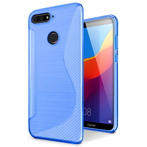 Coque Silicone Souple Transparente Vague S-Line Housse Etui pour Huawei Enjoy 8e Bleu