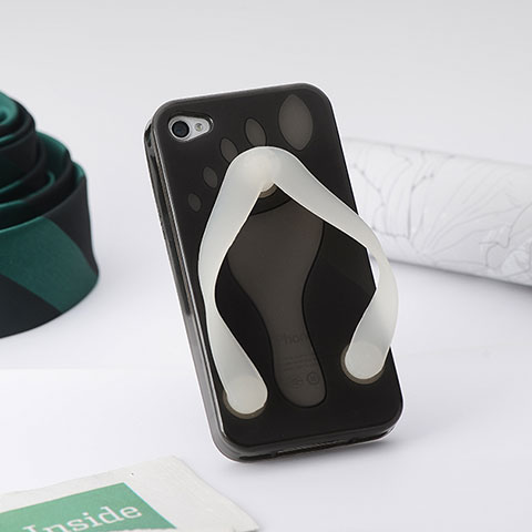 Coque Silicone TPU Transparente Tongs Flip Flops pour Apple iPhone 4 Gris