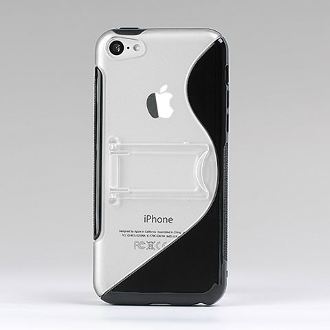 Coque Silicone Transparente Vague S-Line avec Bequille pour Apple iPhone 5C Noir
