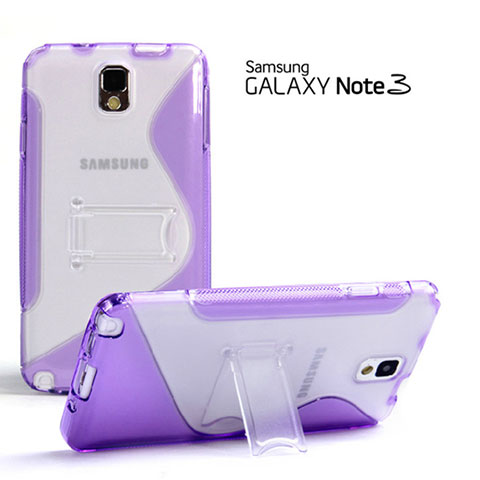 Coque Silicone Transparente Vague S-Line avec Bequille pour Samsung Galaxy Note 3 N9000 Violet