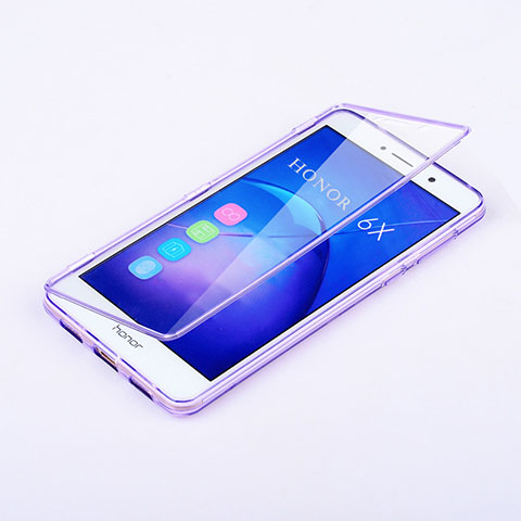Coque Transparente Integrale Silicone Souple Portefeuille pour Huawei Honor 6X Violet