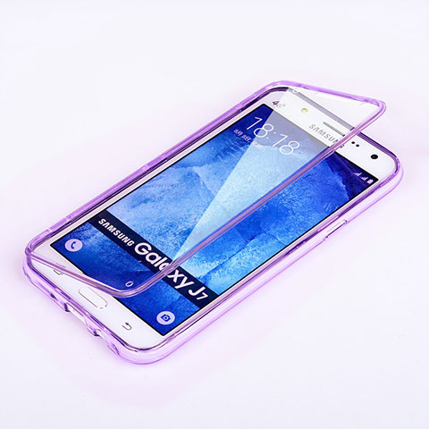 Coque Transparente Integrale Silicone Souple Portefeuille pour Samsung Galaxy J7 SM-J700F J700H Violet