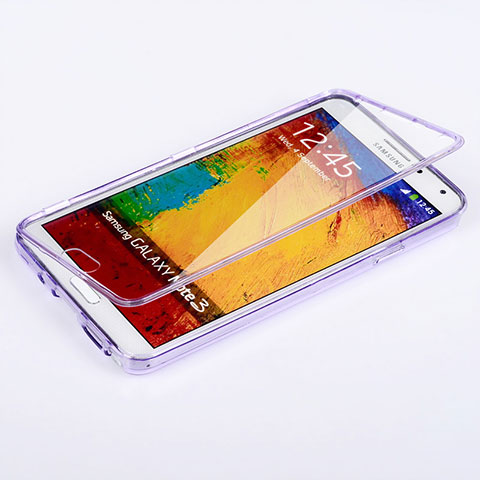 Coque Transparente Integrale Silicone Souple Portefeuille pour Samsung Galaxy Note 3 N9000 Violet