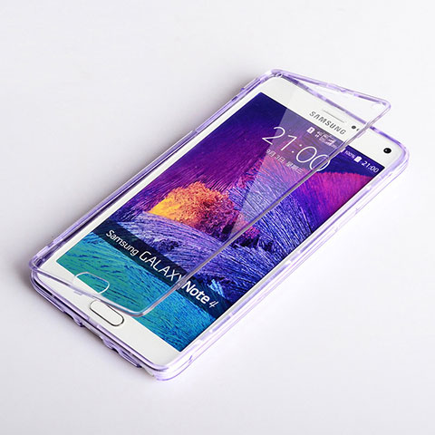 Coque Transparente Integrale Silicone Souple Portefeuille pour Samsung Galaxy Note 4 SM-N910F Violet