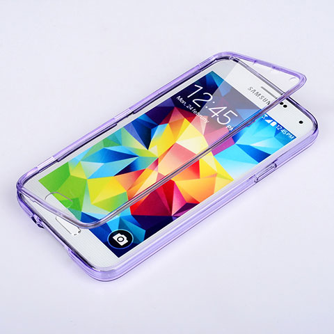 Coque Transparente Integrale Silicone Souple Portefeuille pour Samsung Galaxy S5 G900F G903F Violet