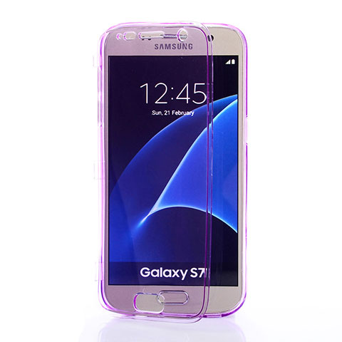 Coque Transparente Integrale Silicone Souple Portefeuille pour Samsung Galaxy S7 G930F G930FD Violet
