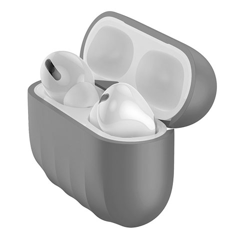 Coque Ultra Fine Silicone Souple 360 Degres Housse Etui S02 pour Apple AirPods Pro Gris