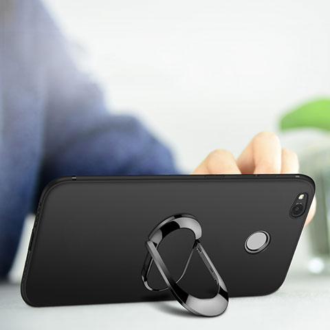 Coque Ultra Fine Silicone Souple avec Support Bague Anneau pour Xiaomi Redmi 4A Noir