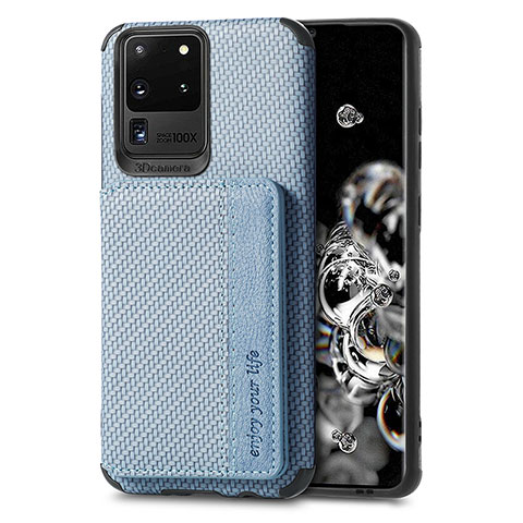 Coque Ultra Fine Silicone Souple Housse Etui avec Aimante Magnetique S01D pour Samsung Galaxy S20 Ultra 5G Bleu
