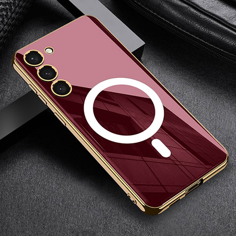 Coque Ultra Fine Silicone Souple Housse Etui avec Mag-Safe Magnetic Magnetique AC1 pour Samsung Galaxy S22 5G Rouge