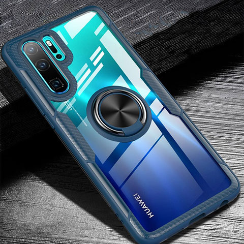 Coque Ultra Fine Silicone Souple Housse Etui avec Support Bague Anneau Aimante Magnetique A01 pour Huawei P30 Pro New Edition Bleu