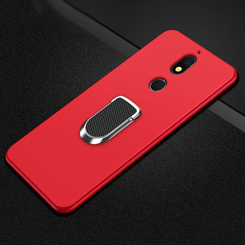 Coque Ultra Fine Silicone Souple Housse Etui avec Support Bague Anneau Aimante Magnetique A01 pour Nokia 7 Plus Rouge