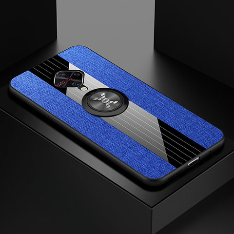 Coque Ultra Fine Silicone Souple Housse Etui avec Support Bague Anneau Aimante Magnetique A01 pour Vivo X50 Lite Bleu