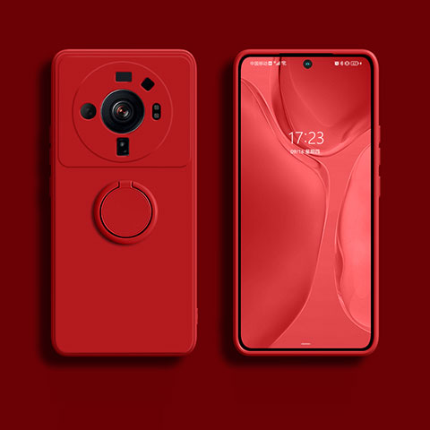 Coque Ultra Fine Silicone Souple Housse Etui avec Support Bague Anneau Aimante Magnetique A01 pour Xiaomi Mi 12S Ultra 5G Rouge