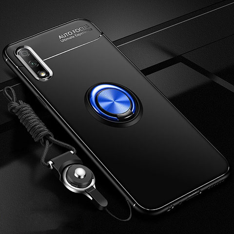 Coque Ultra Fine Silicone Souple Housse Etui avec Support Bague Anneau Aimante Magnetique A03 pour Huawei Honor 9X Bleu et Noir