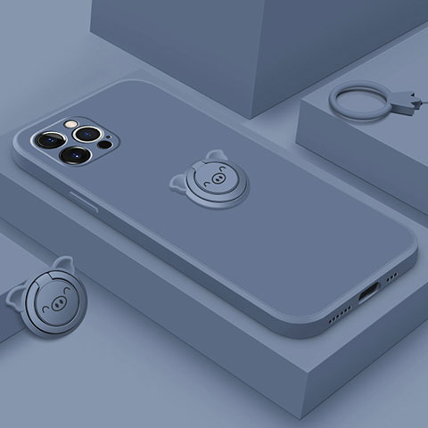 Coque Ultra Fine Silicone Souple Housse Etui avec Support Bague Anneau Aimante Magnetique A07 pour Apple iPhone 15 Pro Bleu