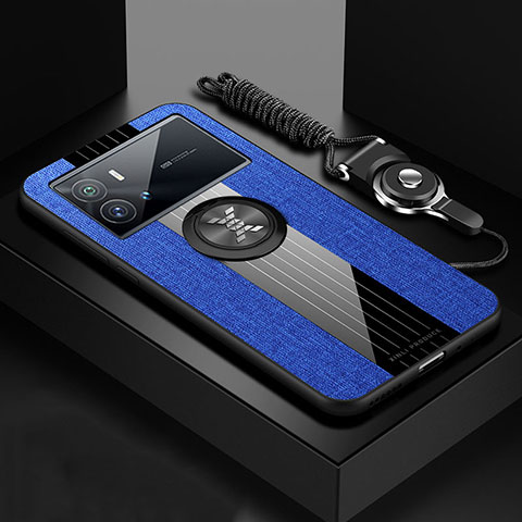 Coque Ultra Fine Silicone Souple Housse Etui avec Support Bague Anneau Aimante Magnetique A07 pour Vivo iQOO 9 Pro 5G Bleu