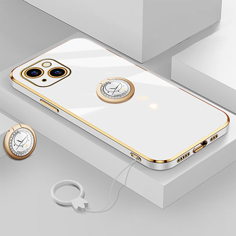 Coque Ultra Fine Silicone Souple Housse Etui avec Support Bague Anneau Aimante Magnetique A08 pour Apple iPhone 14 Blanc