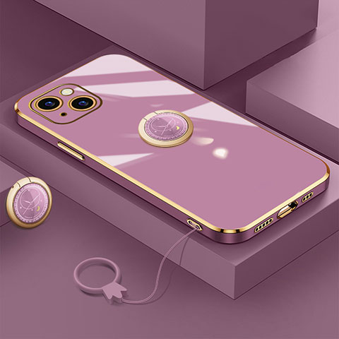 Coque Ultra Fine Silicone Souple Housse Etui avec Support Bague Anneau Aimante Magnetique A08 pour Apple iPhone 14 Violet
