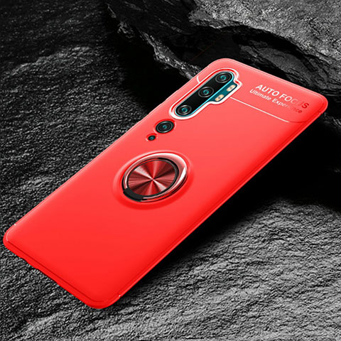 Coque Ultra Fine Silicone Souple Housse Etui avec Support Bague Anneau Aimante Magnetique D01 pour Xiaomi Mi Note 10 Rouge