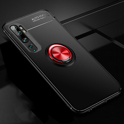 Coque Ultra Fine Silicone Souple Housse Etui avec Support Bague Anneau Aimante Magnetique D02 pour Xiaomi Mi Note 10 Pro Rouge et Noir
