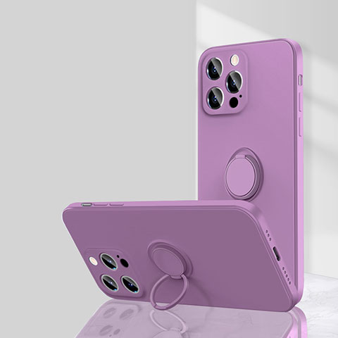 Coque Ultra Fine Silicone Souple Housse Etui avec Support Bague Anneau Aimante Magnetique G01 pour Apple iPhone 15 Pro Violet