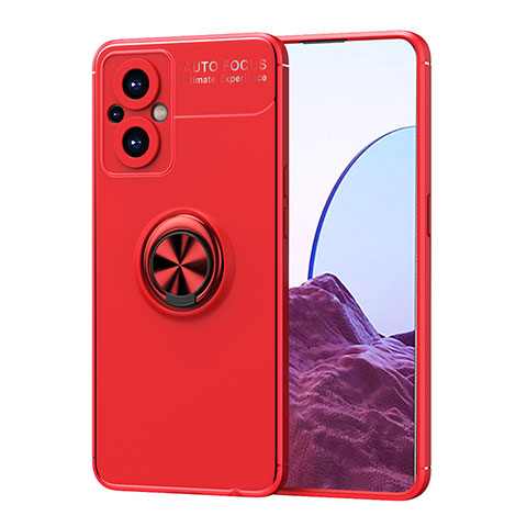 Coque Ultra Fine Silicone Souple Housse Etui avec Support Bague Anneau Aimante Magnetique JM1 pour Oppo Reno8 Z 5G Rouge